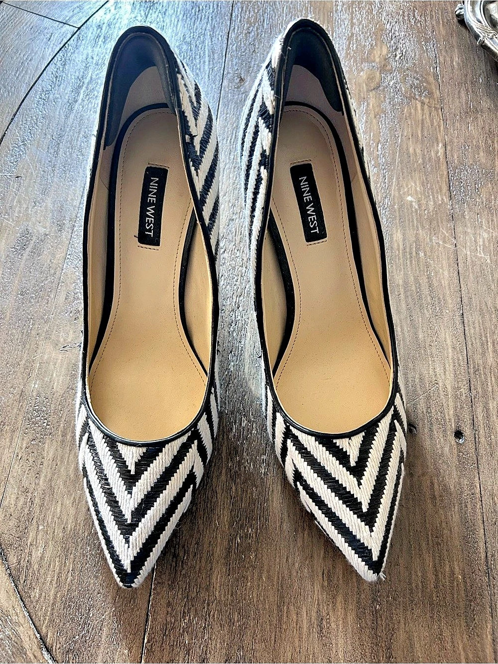 Nine West Frista Woven Pumps Women's Heels Black & White US 8.5 M